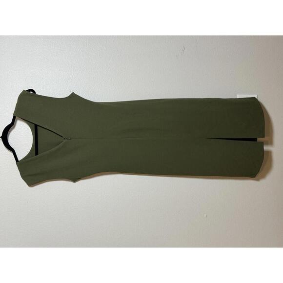 Alex Marie Olive Green Sleeveless Ruched Midi Sheath Dress Size Large - Picture 5 of 6